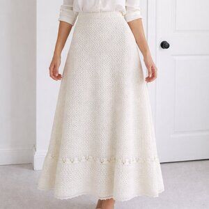 Noir White Crochet Knit Long Maxi Skirt Eyelet 100% Cotton Size L NWT